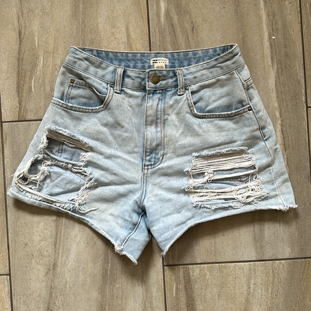Billabong Womens Light Wash High Waist Denim Jean Distressed Shorts Size 26
